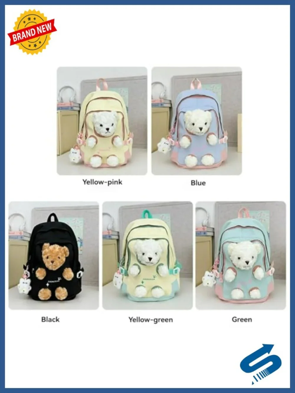 Detachable 3D Bear Plush Backpack with Pins - Kawaii Large Capacity Nylon